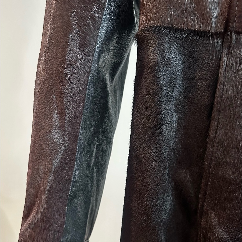Pony Hair Horse hide Amazing Elegant Brown Leather Women's Coat - Picture 8 of 13